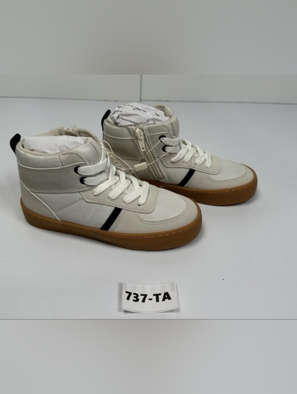 ZARA KIDS White High-Top Sneakers with Gum Sole and Black Accent